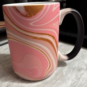 New Heat Changing Color Ceramic Coffee Mug 15 Oz Vibrant Pinks & Gold Fast Ship
